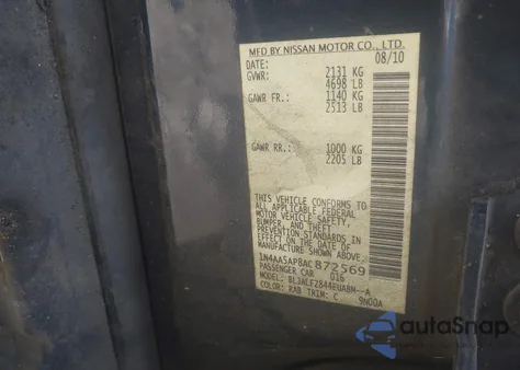 2010 Nissan Maxima 3.5 Sv from USA, damaged, VIN 1N4AA5AP8AC872569